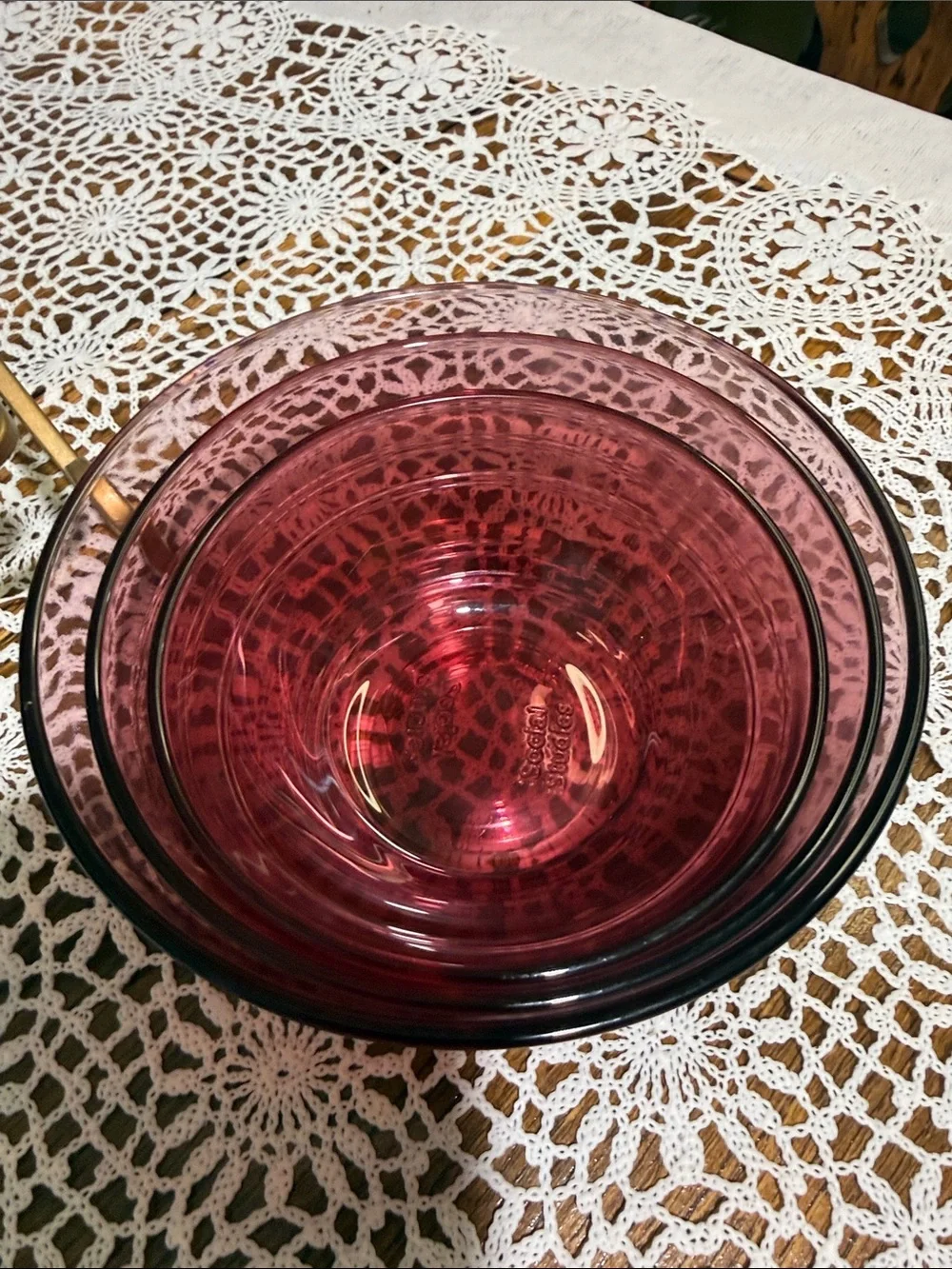 Vintage social studies pink cranberry set of 3 bowls